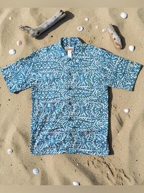 Patagonia Pataloha Tribal Fish In The Water Hawaiian Shirt Size M Organic Cotton